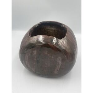 Studio Pottery Raku Style Vase Handmade Metallic Copper Bronze Square Mouth